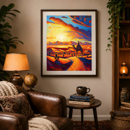 Schöne Golden Hour Wüste Sunset & Camels Poster