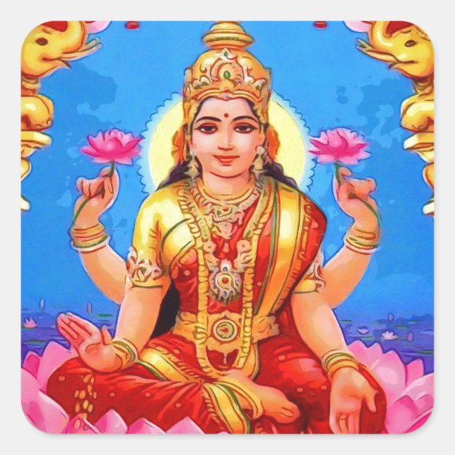 Schöne Golden Lakshmi Diwali Goddess Quadratischer Aufkleber (Vorderseite)
