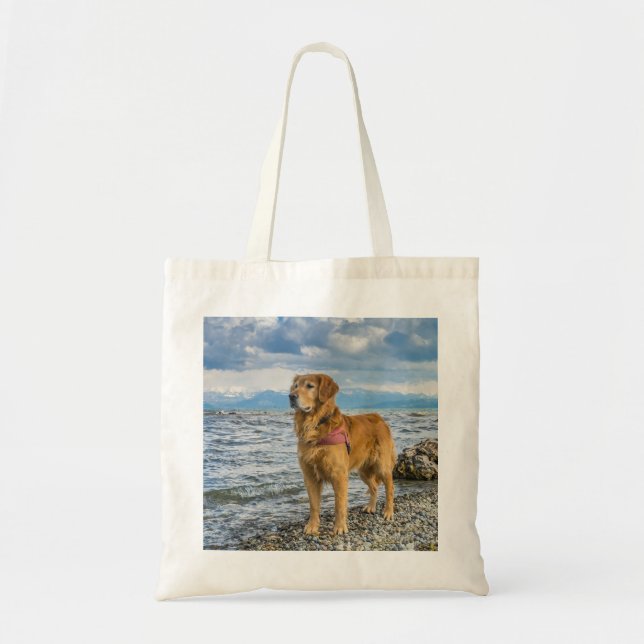 Schöne Golden Retriever / Hund on Beach Foto Tragetasche (Vorne)