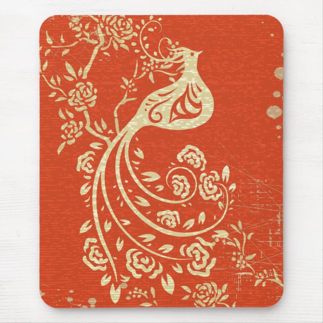 Schöne Goldene Bird Frische Giro Retro Mousepad (Vorne)