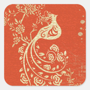 Schöne Goldene Bird Frische Giro Retro Quadratischer Aufkleber
