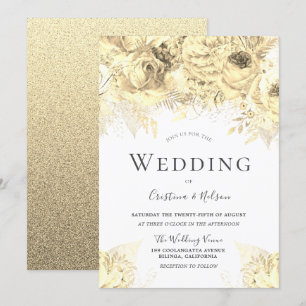 Schöne Goldene Blume Elegante Hochzeit Einladung