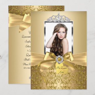 Schöne goldene Bowle & Tiara Quinceanera Einladung