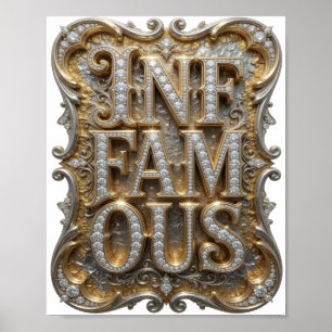 Schöne goldene INFAMOUS 3D-Textkunst Poster