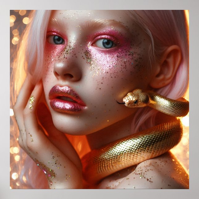 Schöne goldene Schlange mit Mädchen Poster (Vorne)