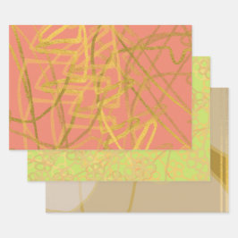 Schöne goldfarbene grüne Blüte Geschenkpapier Set
