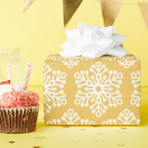 Schöne goldgelbe Weihnachtsschneeflocken-Geschenkv Geschenkpapier