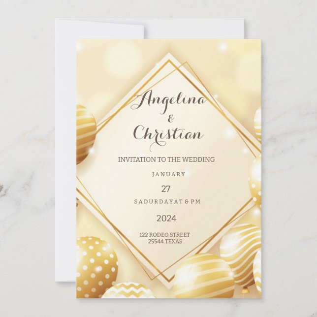 Schöne Goldige Hochzeitseinladung Karte (Vorderseite)