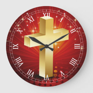 Schöne Goldkreuz-Weihnachtsuhr Große Wanduhr