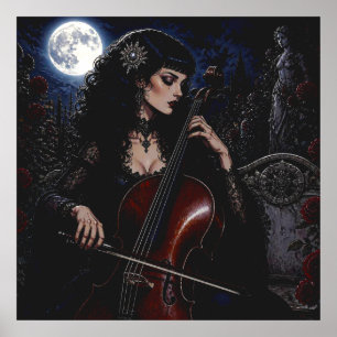 Schöne gotische Schönheit beim Cello-Spiel Poster