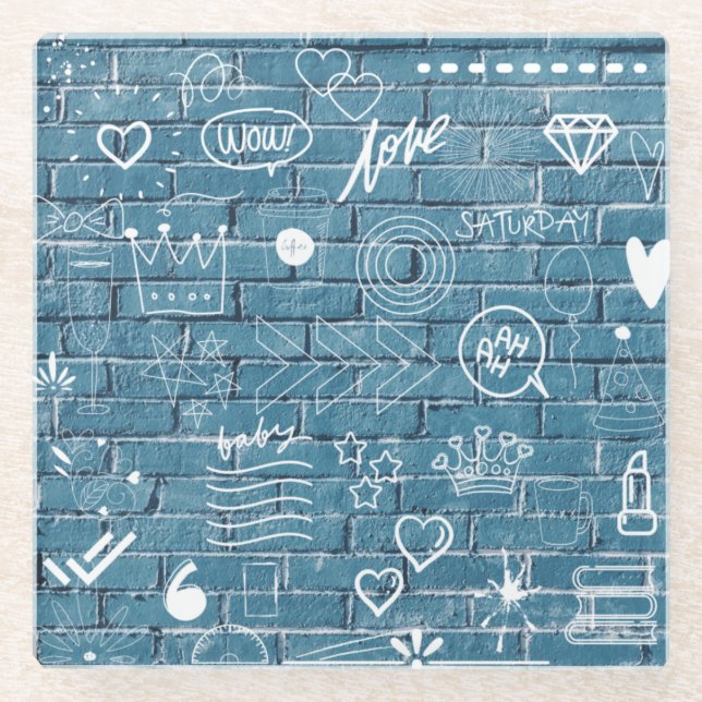 Schöne Graffiti Art on Wall Green Calligraphy Glasuntersetzer (Vorderseite)