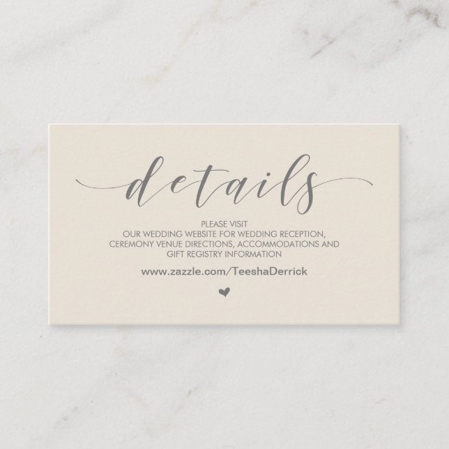 Schöne graue Creme, Website für Hochzeiten Details Begleitkarte (Vorderseite)