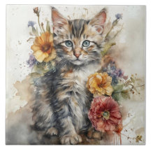 Schöne graue Katze umgeben von Blume