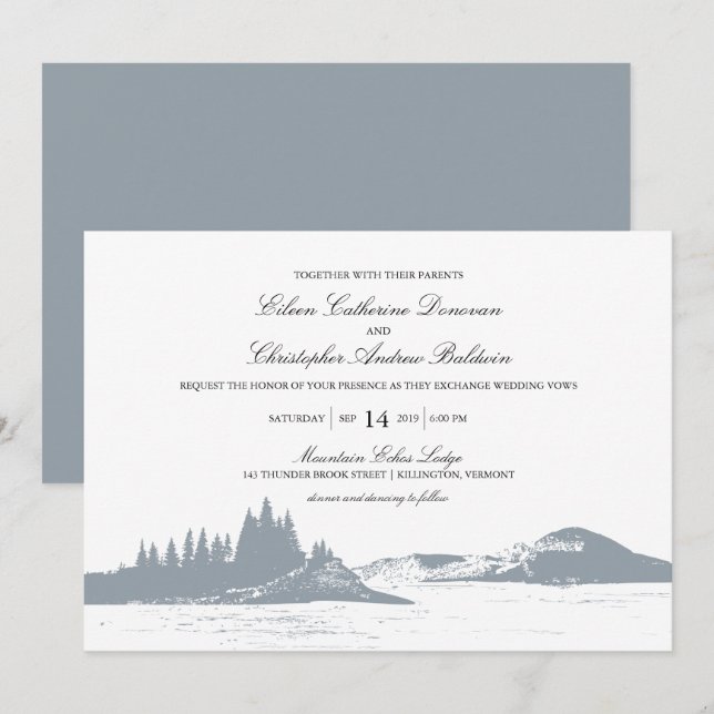 Schöne Graue Pinienwälder | Hochzeit Einladung (Vorne/Hinten)