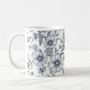 Schöne graue Skale Blumenarbeit Zeichnend Kaffeetasse