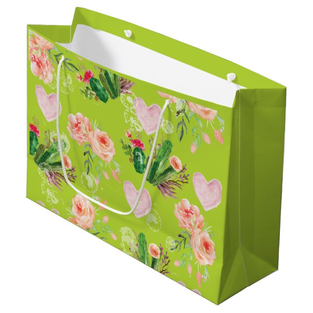 Schöne grüne Kakteen Große Geschenktüte (Vorderseite Schrägansicht)