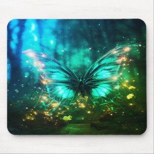 Schöne grüne Neon-Schmetterling auf Computer-Lapto Mousepad