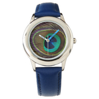 Schöne grüne Pfauenfeder Armbanduhr