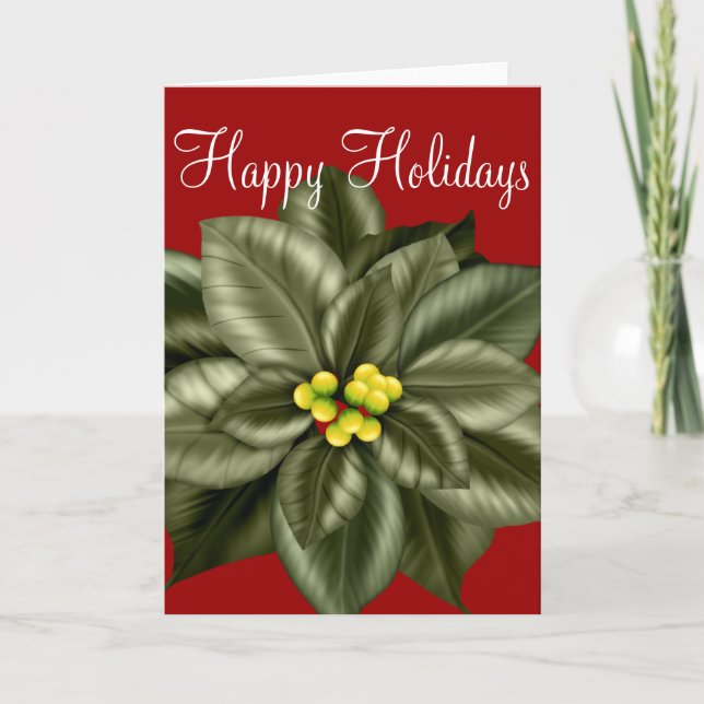 Schöne grüne Poinsettia Weihnachtskarte Feiertagskarte (Vorderseite)