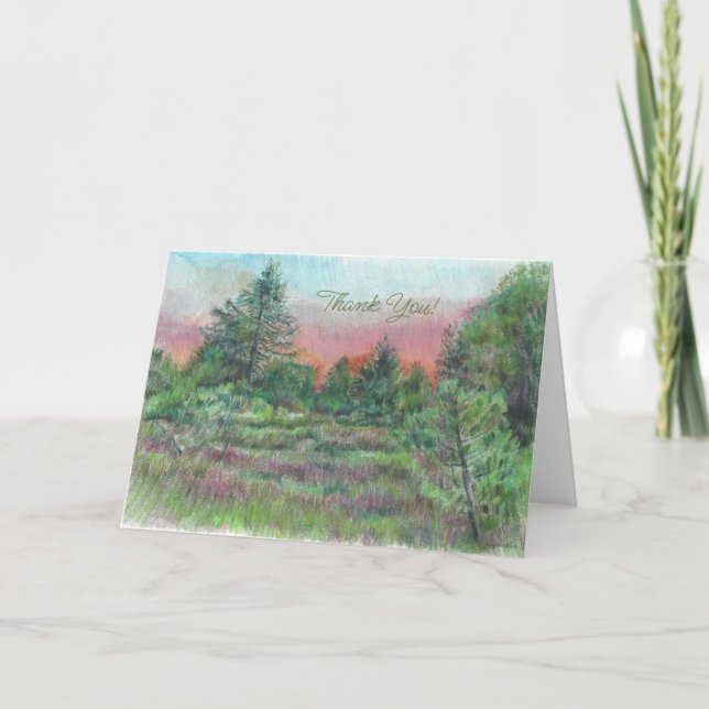 Schöne Grüne Rosa Landschaft Kunstbaumen Danke Karte (Vorderseite)