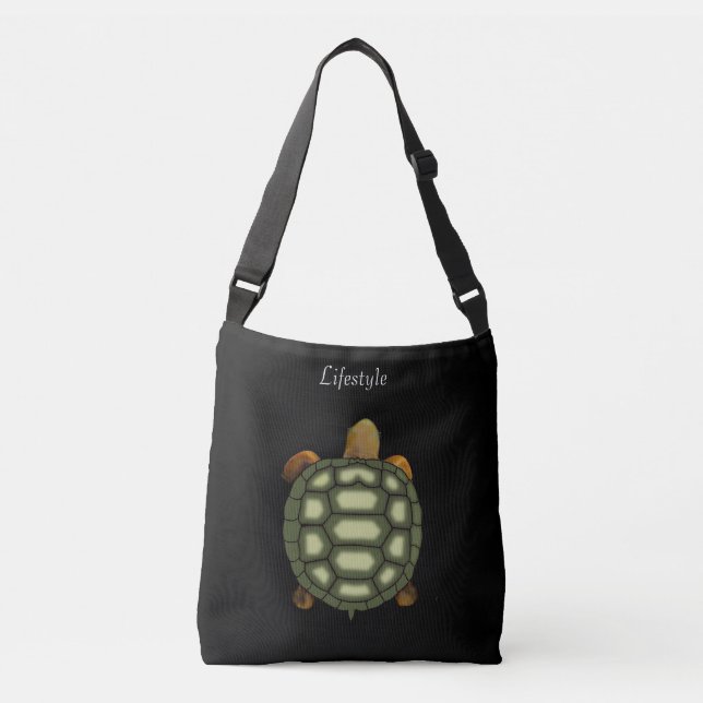 Schöne grüne Schildkröte auf schwarz Tragetaschen Mit Langen Trägern (Vorderseite)