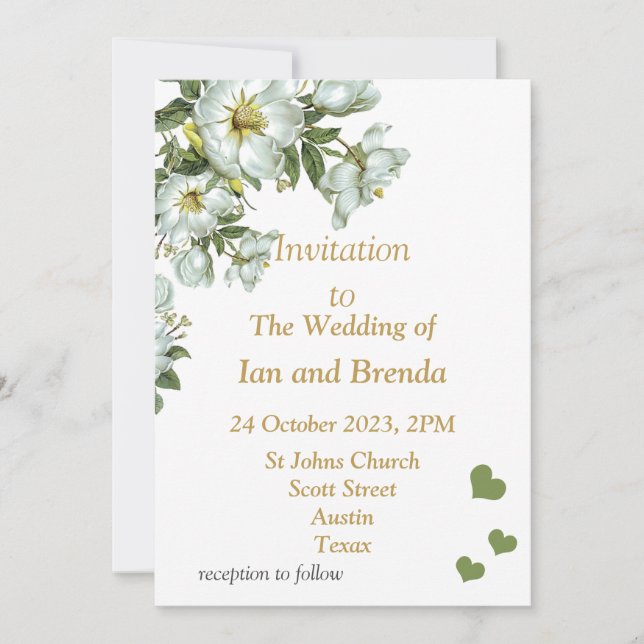 Schöne grüne und weiße Hochzeitseinladung Einladung (Vorderseite)