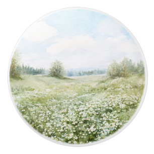 Schöne Grüne Wiesen Blumen Blauer Himmel Keramikknauf