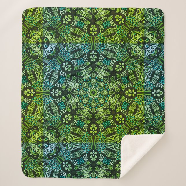 Schöne Grüntöne und Blues Mandala Sherpadecke (Vorderseite)