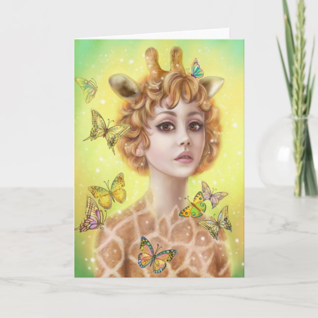 Schöne Grußkarte Fantasiegirl Giraffe Karte (Vorderseite)