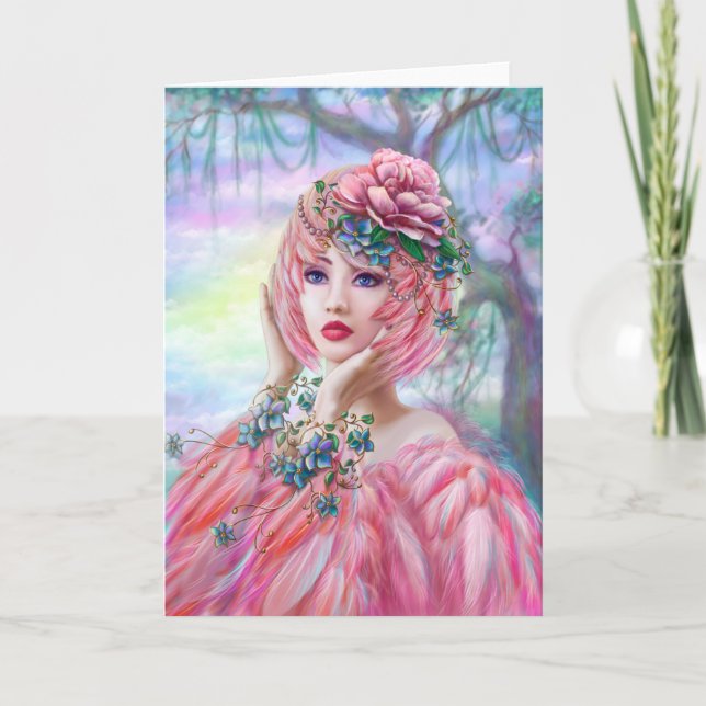 Schöne Grußkarte Flamingo Girl Karte (Vorderseite)