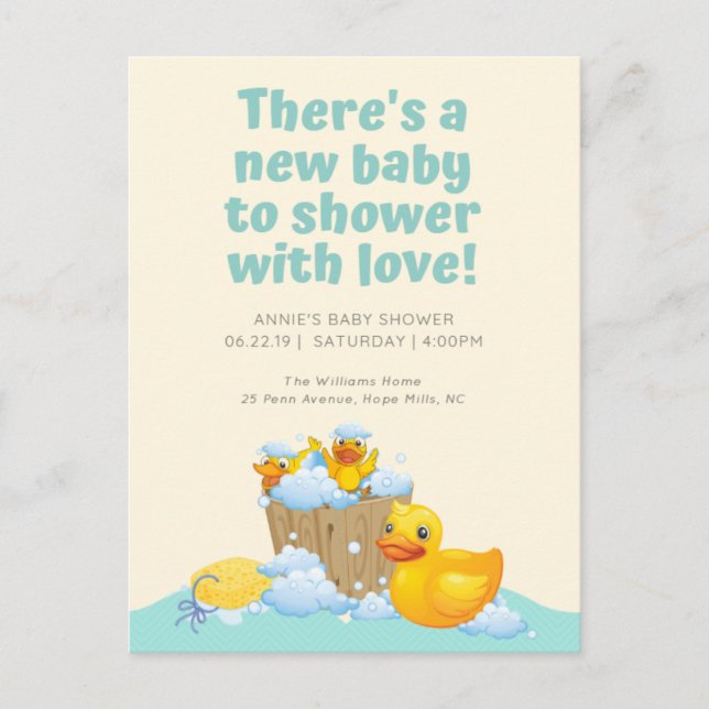 Schöne Gummi Ducky Babydusche Einladung (Vorderseite)