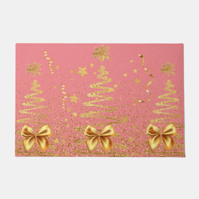 Schöne gürtelgoldene Bäume niedlich modernes Rosa Fußmatte (Vorderseite)