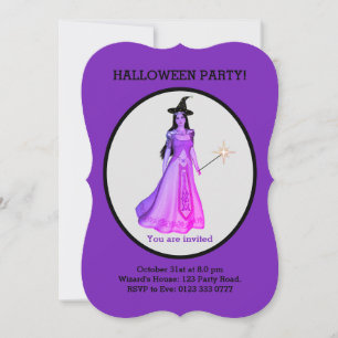 Schöne Halloween-Hexe auf Schwarz & Lila Einladung