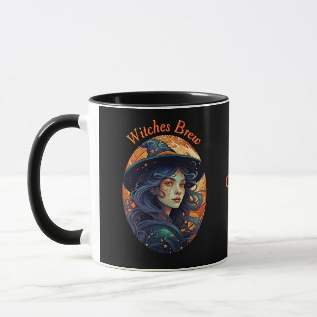 Schöne Halloween-Hexe auf Schwarz Tasse (Links)