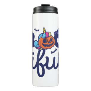 Schöne Halloween lustige Einhorn-Kürbislaterne Thermosbecher