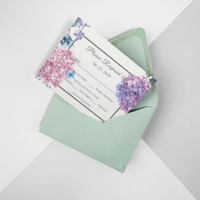 Schöne handbemalte Hydrangea Wedding RSVP Karte (Von Creator hochgeladen)