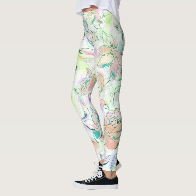 Schöne handbemalte Rose Leggings (Links)