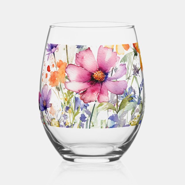 Schöne handgemalte Blumenfarbe Weinglas Ohne Stiel (Vorderseite)