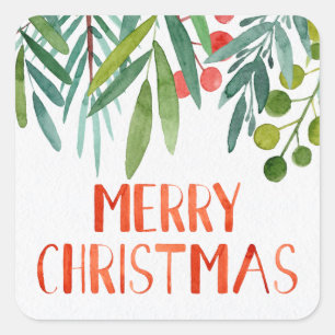 Schöne handgeschriebene Wasserfarben Berry & Branc Quadratischer Aufkleber