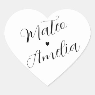 Schöne Handschrift Braut und Bräutigam Namen auf Herz-Aufkleber