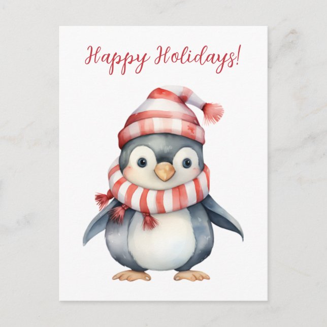 Schöne Happy Holidays Pinguin Wasserfarben Kunstwe Postkarte (Vorderseite)