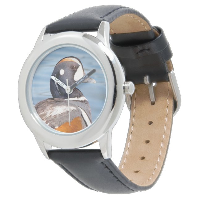 Schöne Harlequin Duck auf der Rock Watch Armbanduhr (Schrägansicht)