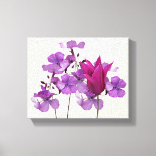Schöne, heiß rosa Tulpe violette Blumen Leinwanddruck
