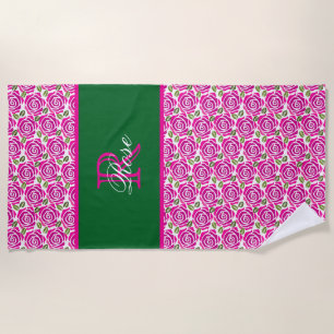 Schöne heiße rosa Magenta-Rosen Namensmonogramm Strandtuch