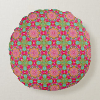 Schöne heißrosa und grüne Blumendekoration Rundes Kissen