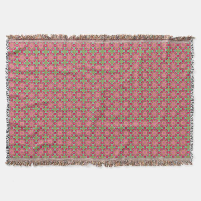 Schöne heißrosa und grüne Blumenmuster Decke (Vorderseite)