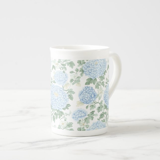 Schöne hellblaue Blumenhochzeit Prozellantasse (Vorderseite Rechts)