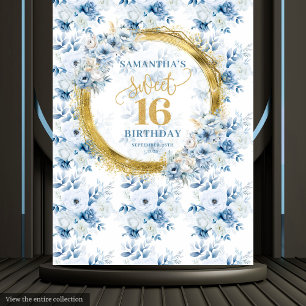 Schöne hellblaue süße 16 Gold Glitter-Banner Wandteppich