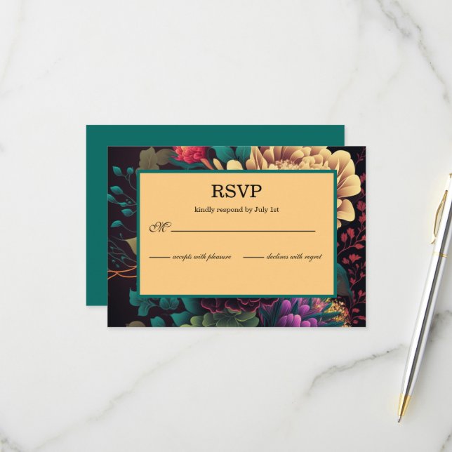 Schöne, helle Blumenhochzeit RSVP Karte (Vorderseite/Rückseite Beispiel)