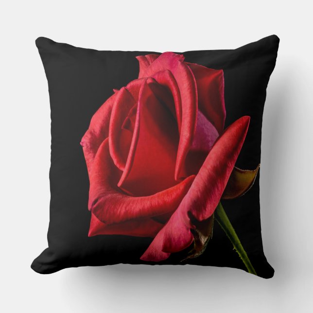 Schöne helle Rote Rose geschlossen Kissen (Vorderseite)
